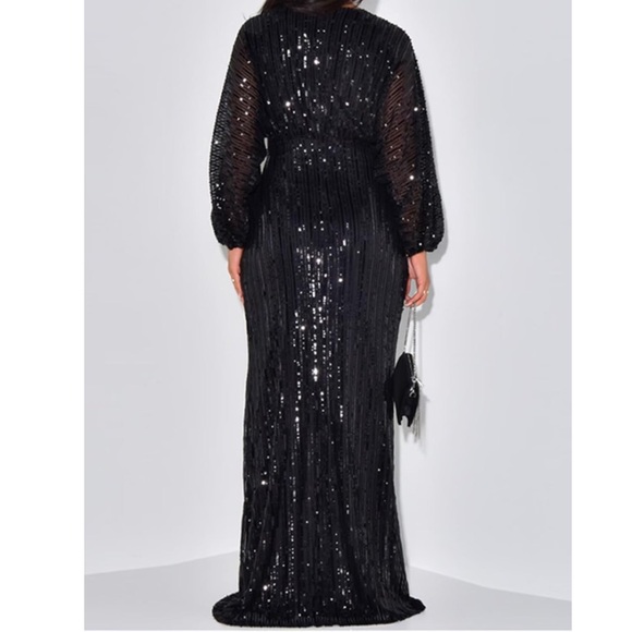 🎉Shine in this Sexy Long Sleeve Sparkly Maxi Dress, perfect for holiday … - Picture 3 of 16